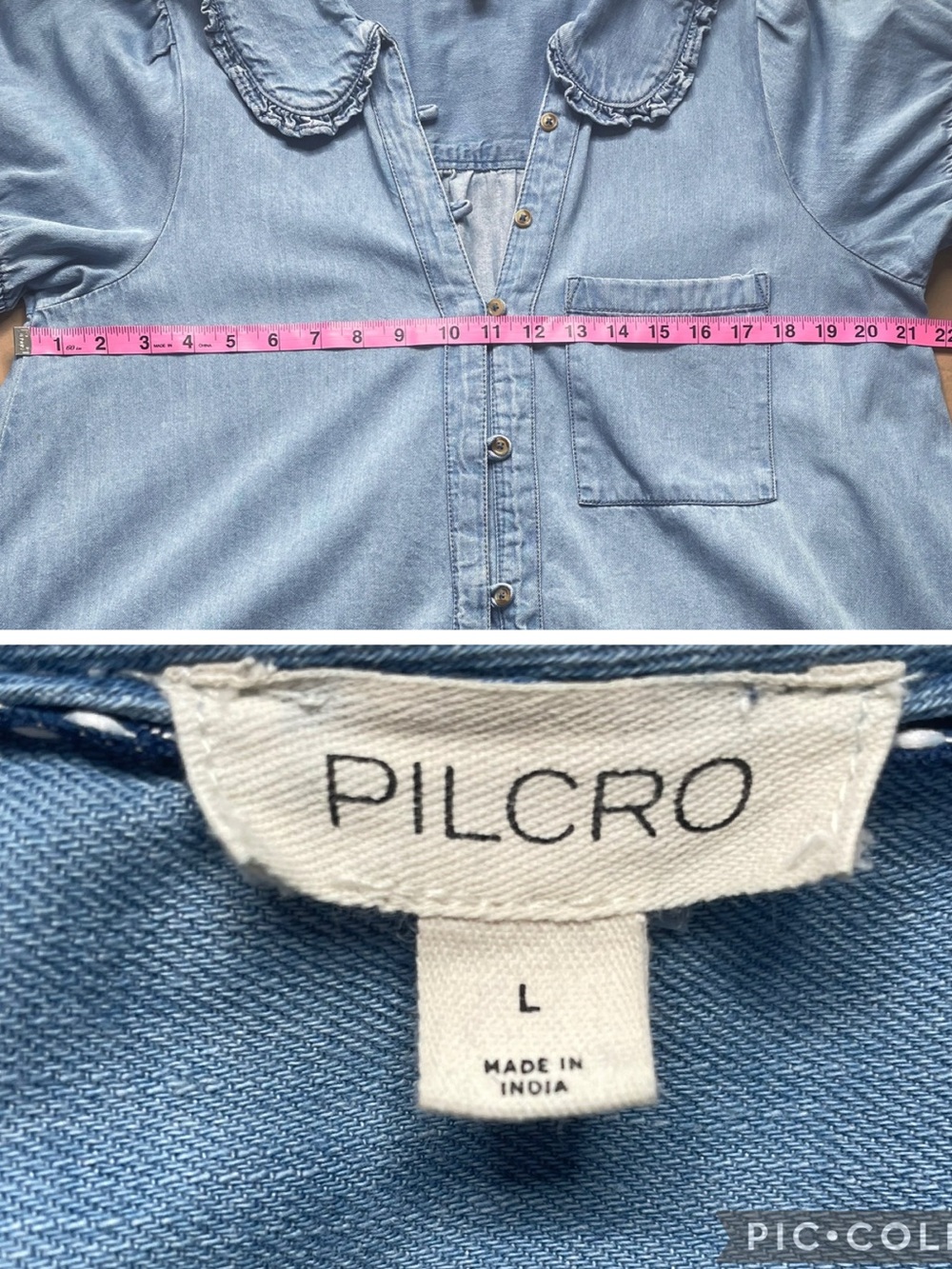 The Keira Denim Mini Dress Anthropologie Pilcro Cotton Light Wash Boho Size L - Picture 12 of 15